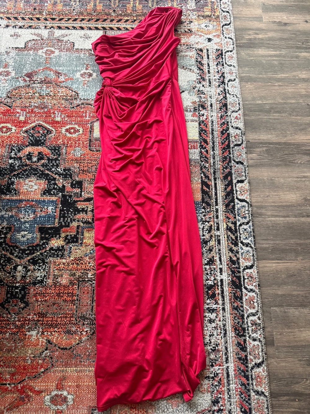 Cache Red  One Shoulder Ruched Maxi Dress - Picture 2 of 4